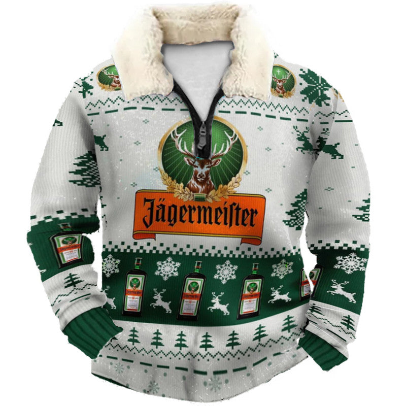Topprinttees®Christmas 1/4 Zip Stand Fleece Collar Thick Sweatshirt c151