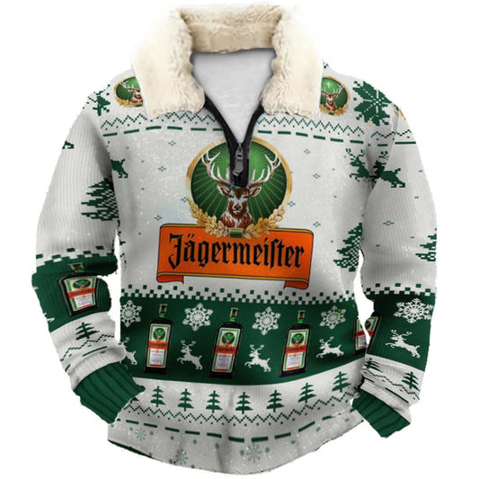 Topprinttees®Christmas 1/4 Zip Stand Fleece Collar Thick Sweatshirt c151