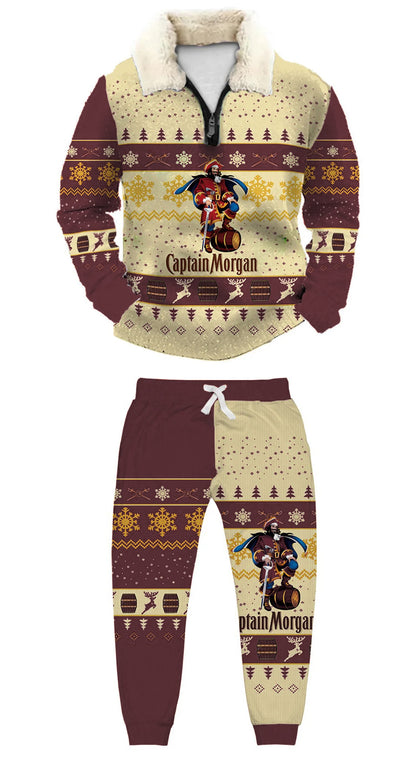 Topprinttees®Christmas 1/4 Zip Stand Fleece Collar Thick Sweatshirt & Sweatpant 0bca
