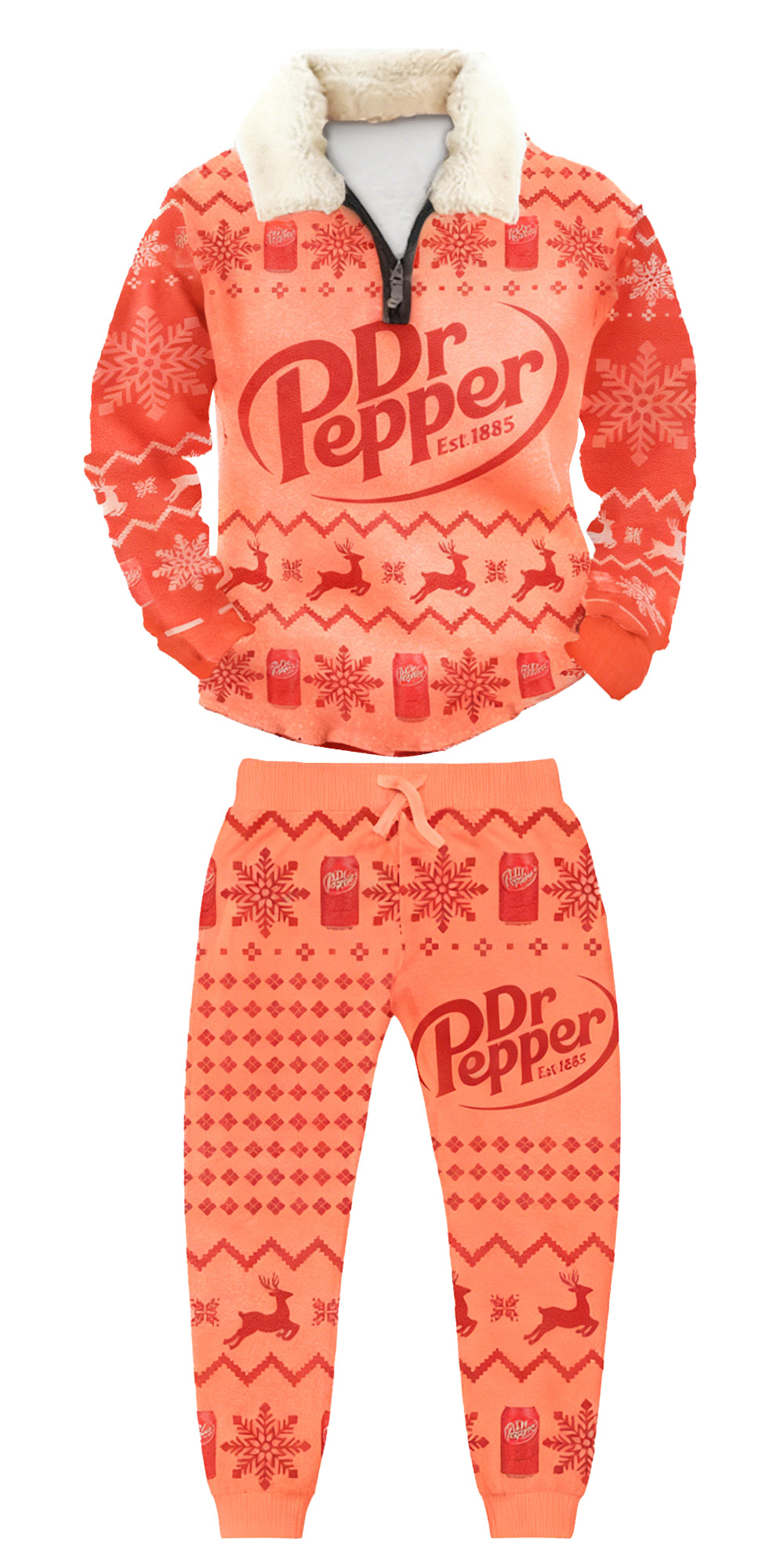 Topprinttees®Christmas 1/4 Zip Stand Fleece Collar Thick Sweatshirt & Sweatpant Set ad40