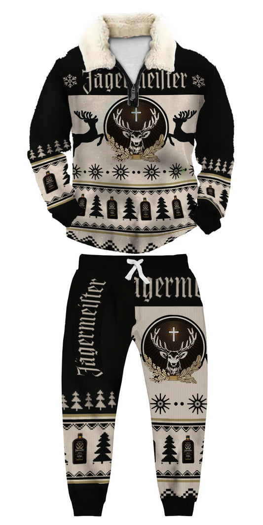 Topprinttees®Christmas 1/4 Zip Stand Fleece Collar Thick Sweatshirt & Sweatpant Set 6614