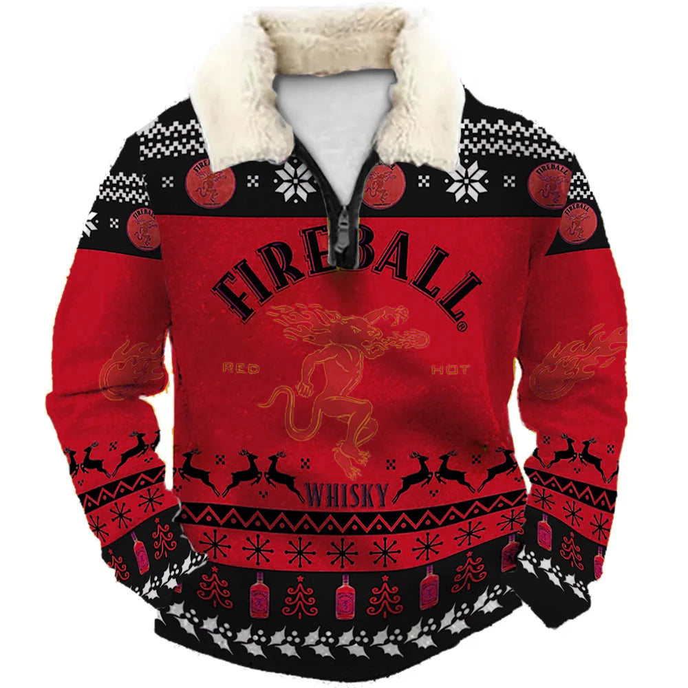 Topprinttees®Christmas 1/4 Zip Stand Fleece Collar Thick Sweatshirt b2de
