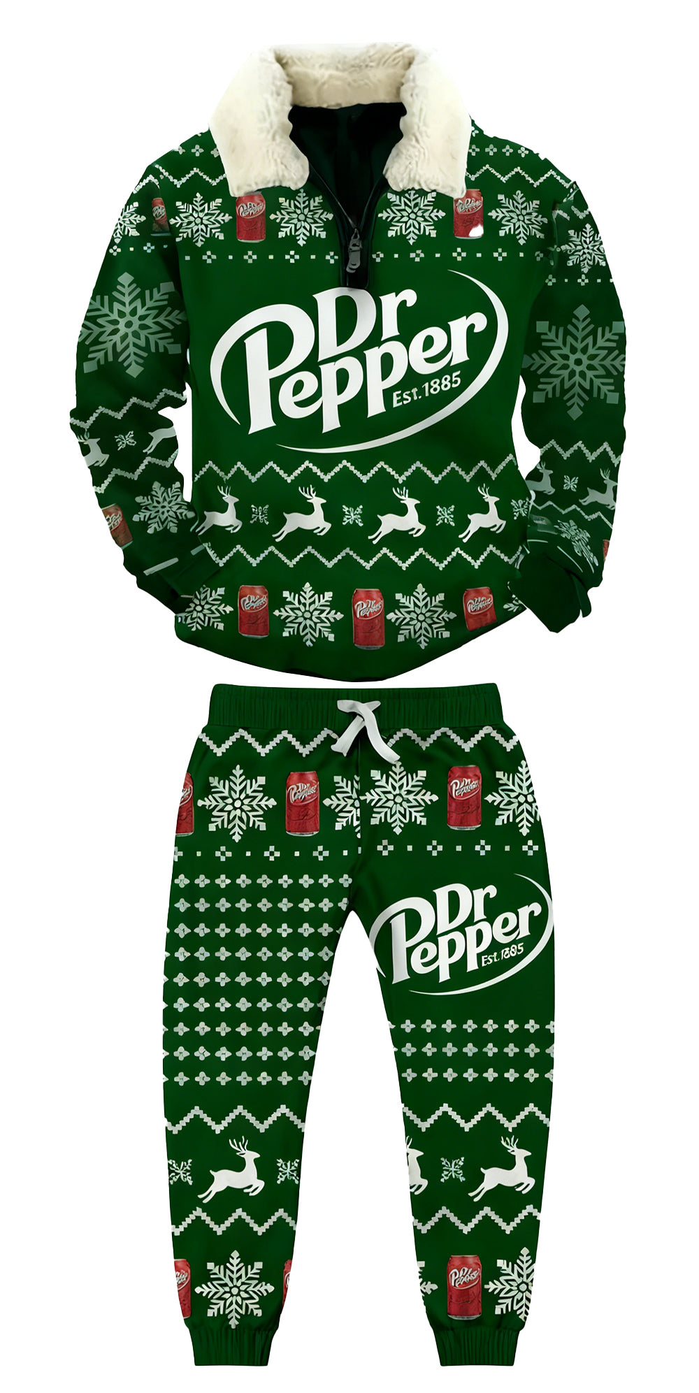 Topprinttees®Christmas 1/4 Zip Stand Fleece Collar Thick Sweatshirt & Sweatpant Set ad40