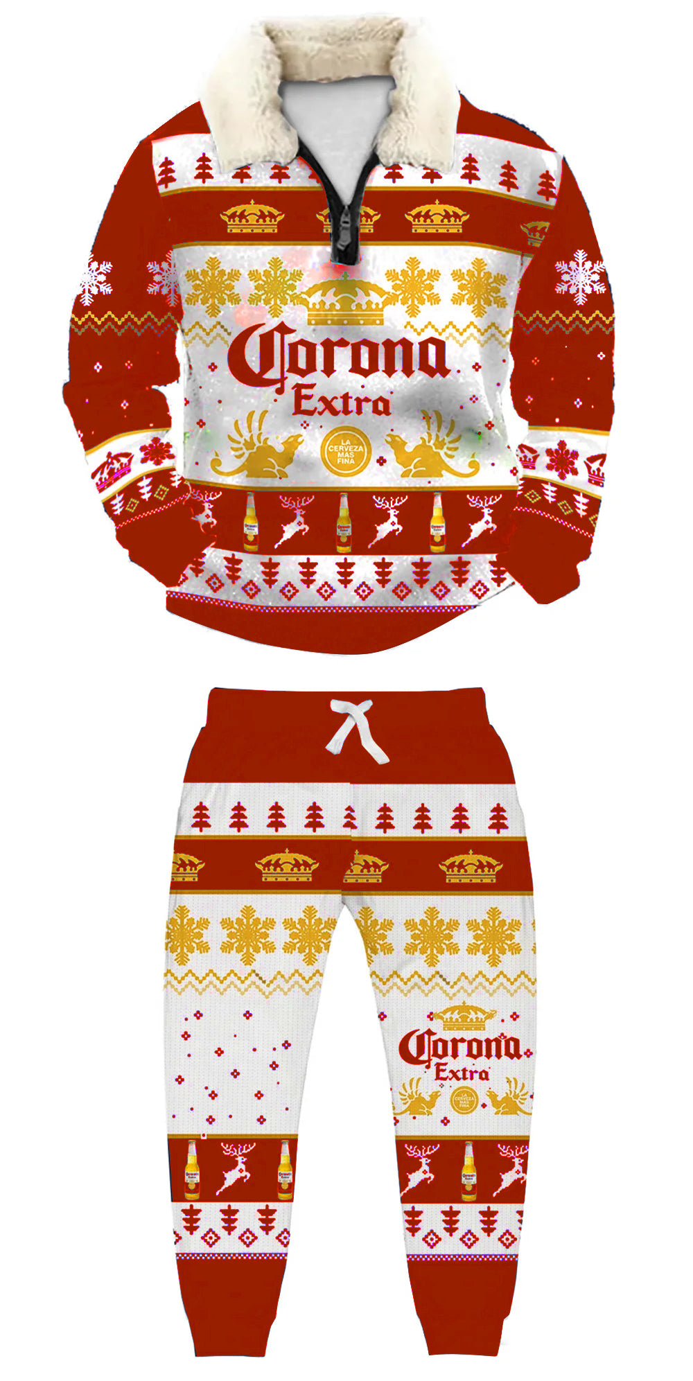 Topprinttees®Christmas 1/4 Zip Stand Fleece Collar Thick Sweatshirt & Sweatpant c6df