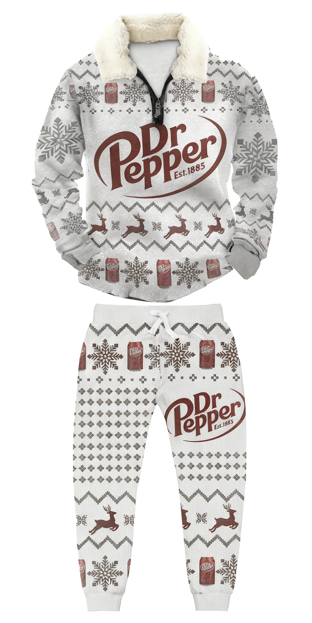 Topprinttees®Christmas 1/4 Zip Stand Fleece Collar Thick Sweatshirt & Sweatpant Set ad40
