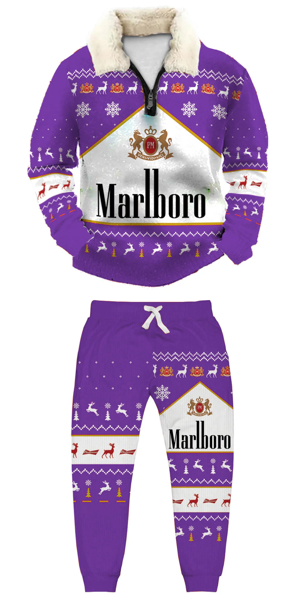 Topprinttees®Christmas 1/4 Zip Stand Fleece Collar Thick Sweatshirt & Sweatpant 24f5