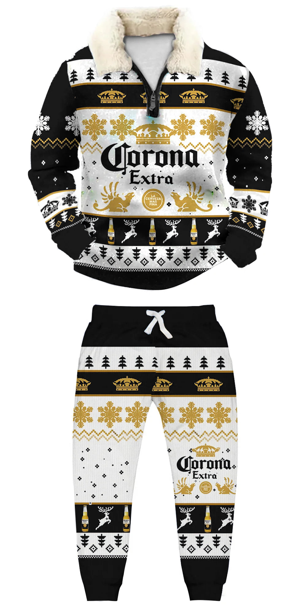 Topprinttees®Christmas 1/4 Zip Stand Fleece Collar Thick Sweatshirt & Sweatpant c6df