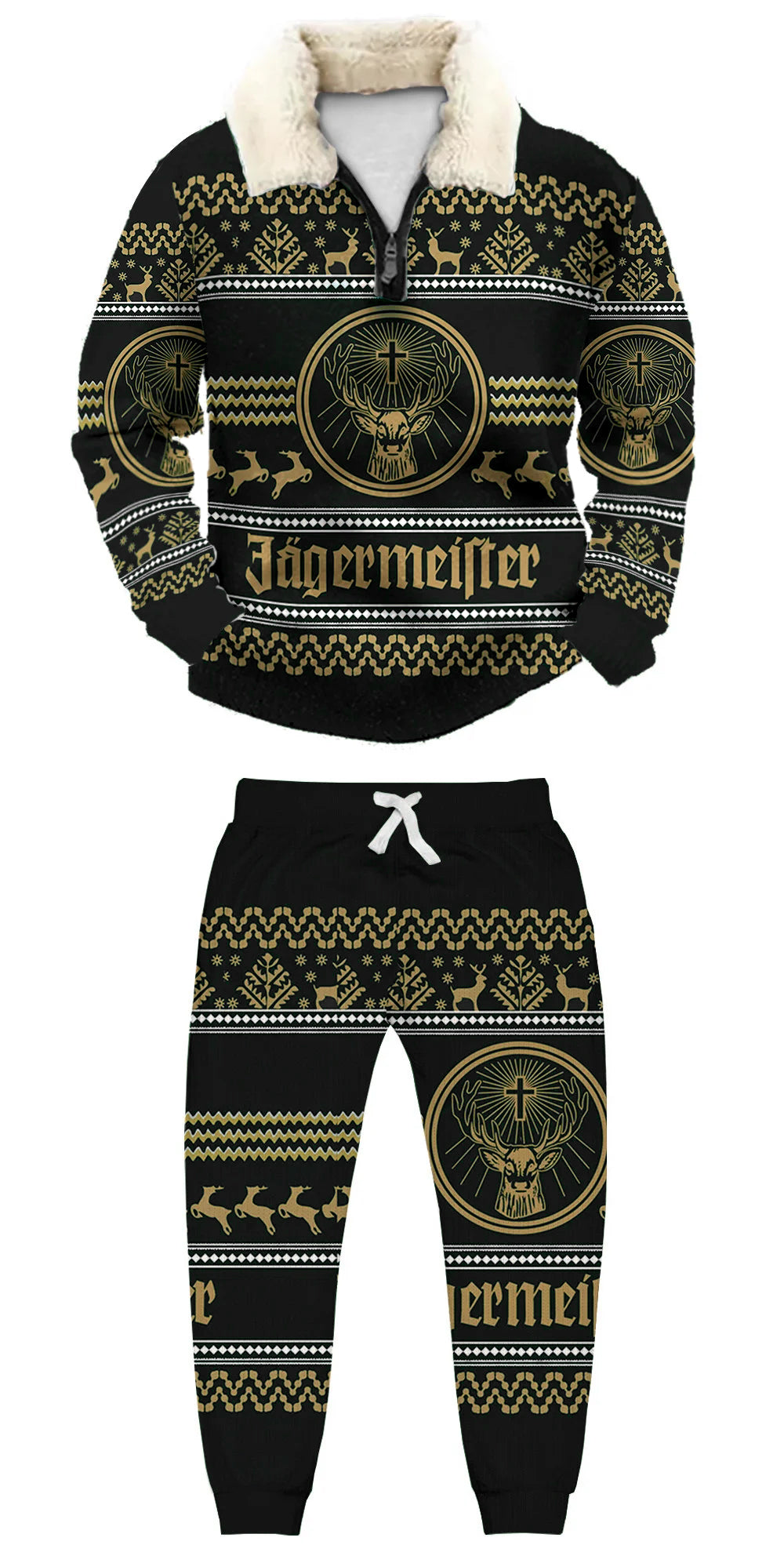 Topprinttees®Christmas 1/4 Zip Stand Fleece Collar Thick Sweatshirt & Sweatpant d744