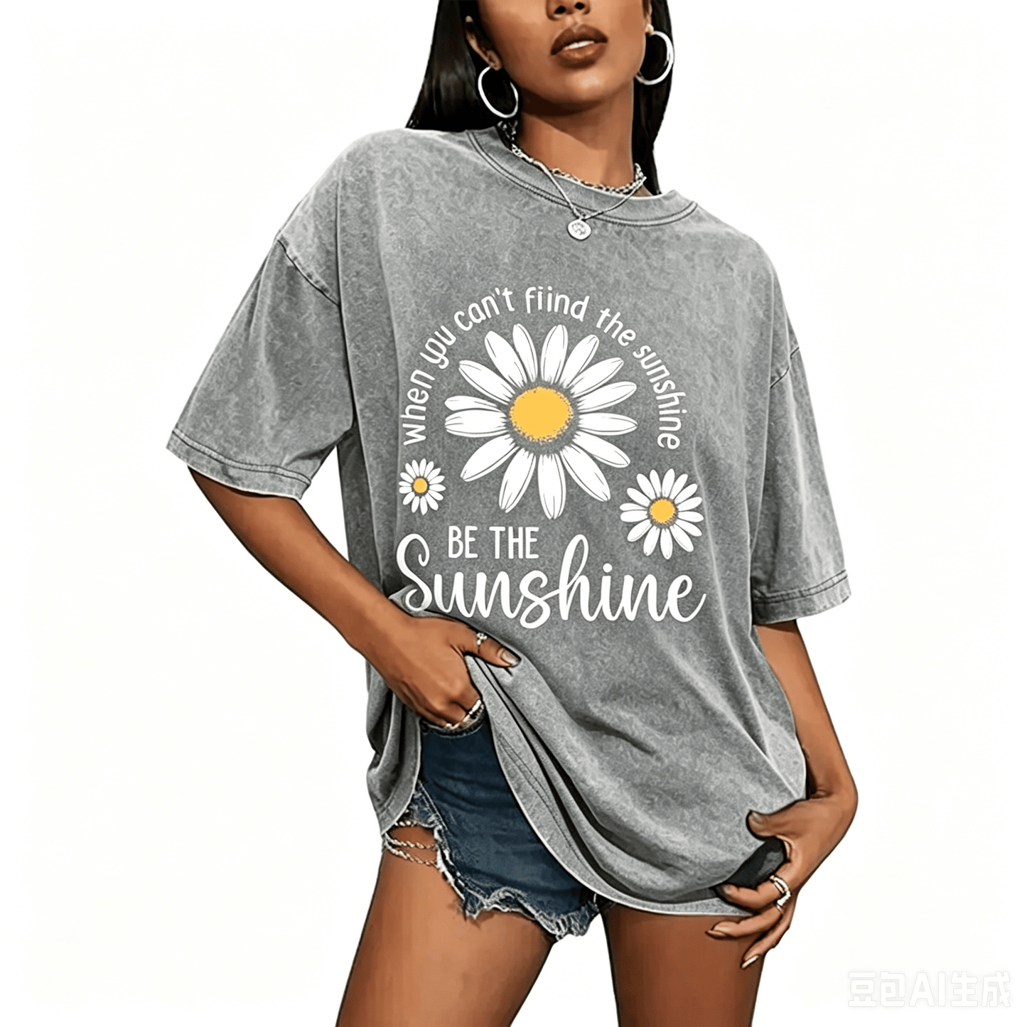 Women's Summer 100% Cotton T-Shirt: Sunshine Graphic,solid colors, Double Stitching, Breathable, Loose Fit, Casual Basic Tee for Daily Wear
