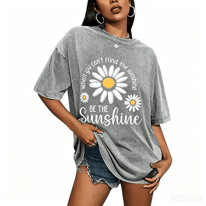 Women's Summer 100% Cotton T-Shirt: Sunshine Graphic,solid colors, Double Stitching, Breathable, Loose Fit, Casual Basic Tee for Daily Wear