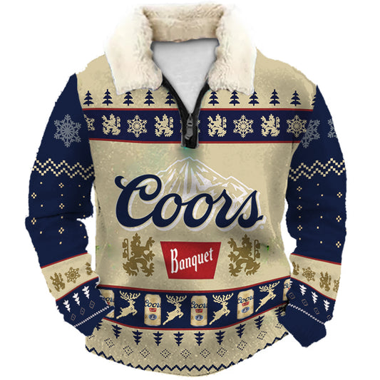 Topprinttees®Banquet Christmas 1/4 Zip Stand Fleece Collar Thick Sweatshirt d752