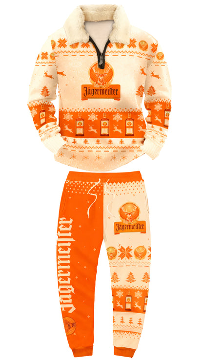 Topprinttees®Christmas 1/4 Zip Stand Fleece Collar Thick Sweatshirt & Sweatpant c556