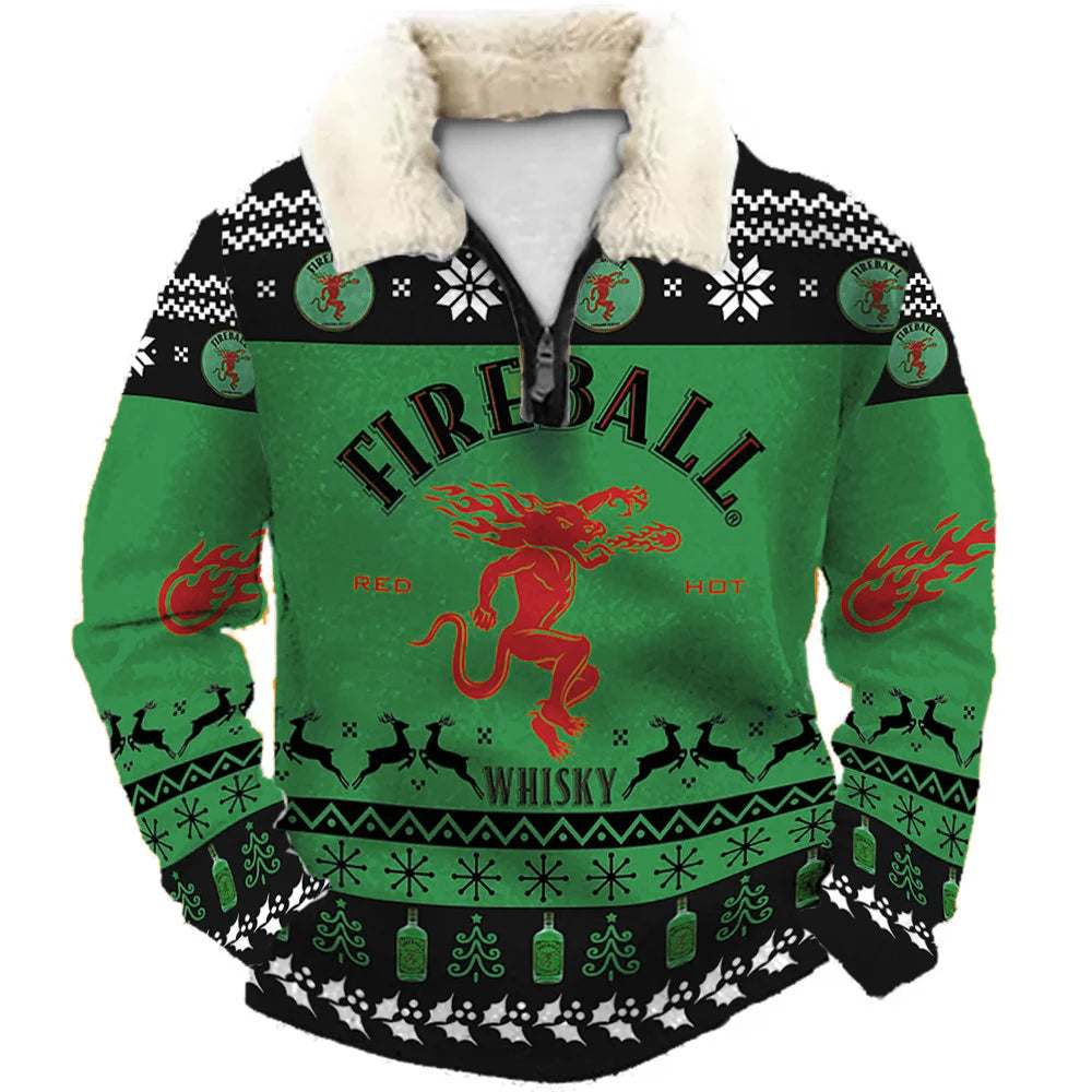 Topprinttees®Christmas 1/4 Zip Stand Fleece Collar Thick Sweatshirt b2de