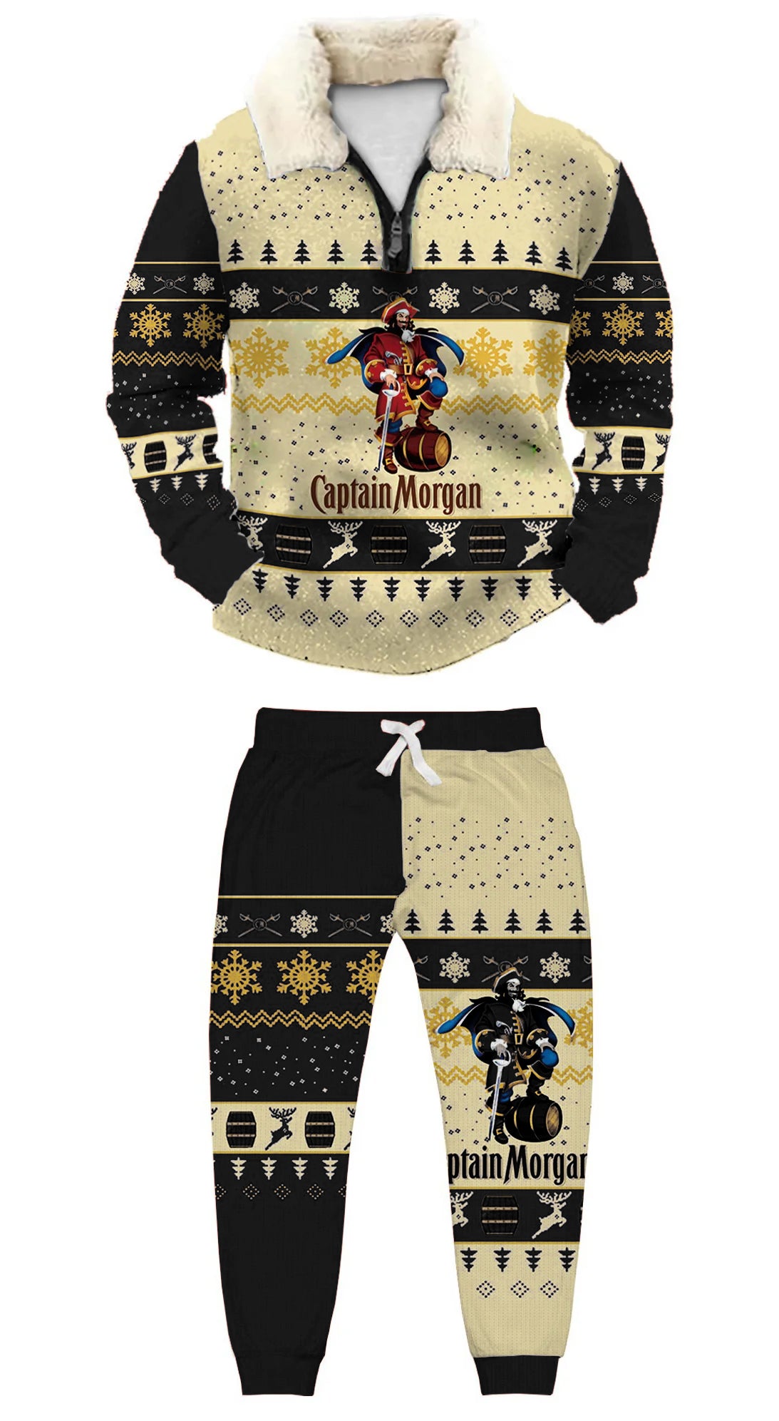 Topprinttees®Christmas 1/4 Zip Stand Fleece Collar Thick Sweatshirt & Sweatpant 0bca