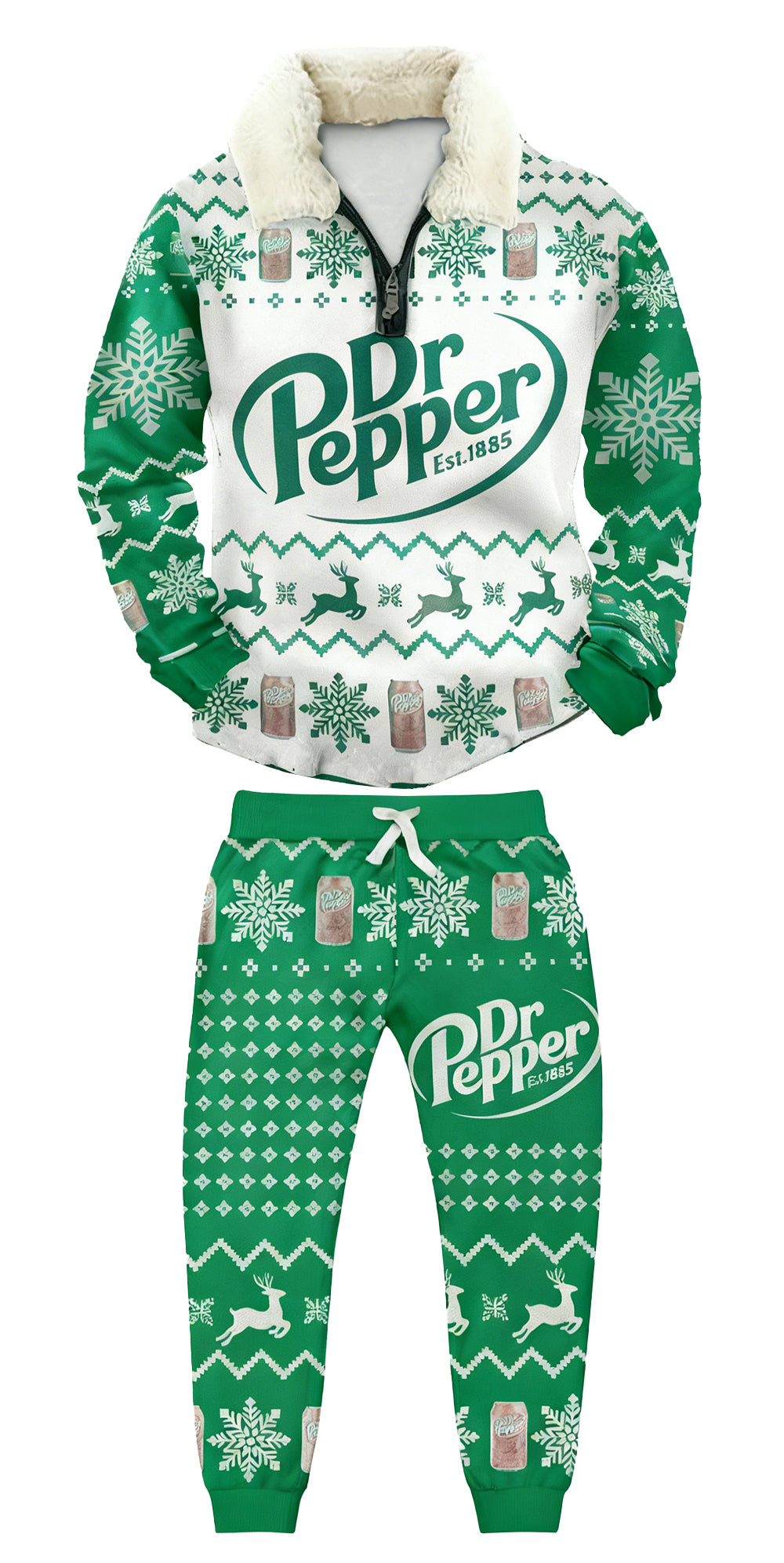 Topprinttees®Christmas 1/4 Zip Stand Fleece Collar Thick Sweatshirt & Sweatpant Set ad40
