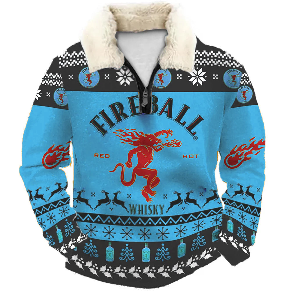 Topprinttees®Christmas 1/4 Zip Stand Fleece Collar Thick Sweatshirt b2de