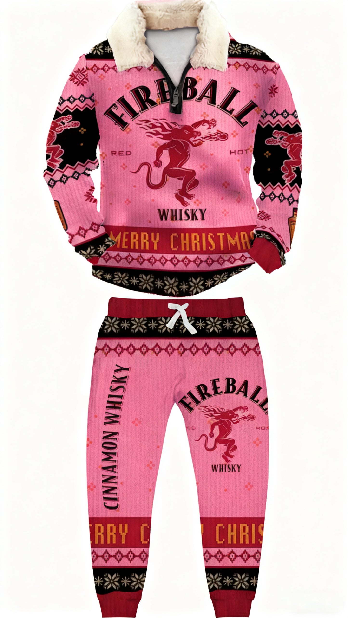 Topprinttees®Christmas 1/4 Zip Stand Fleece Collar Thick Sweatshirt & Sweatpant Set 8ced