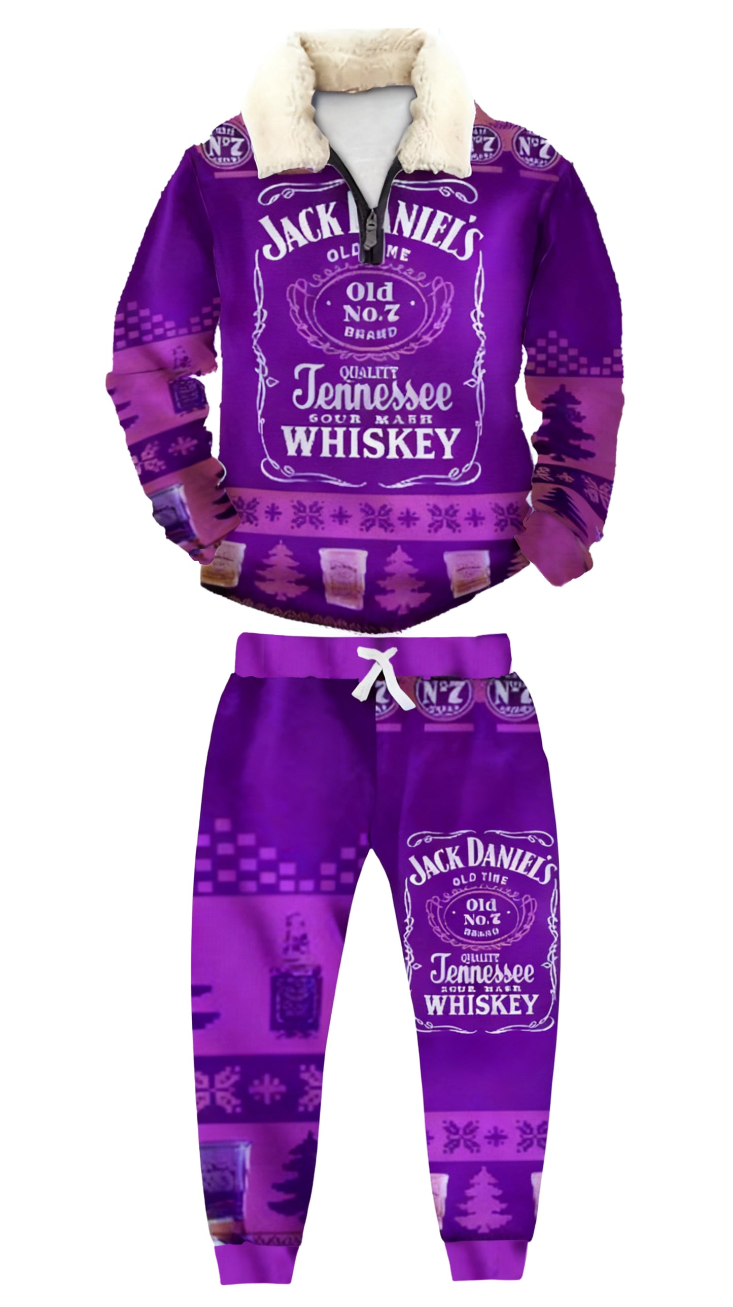 Topprinttees®Christmas 1/4 Zip Stand Fleece Collar Thick Sweatshirt & Sweatpant Set a42b