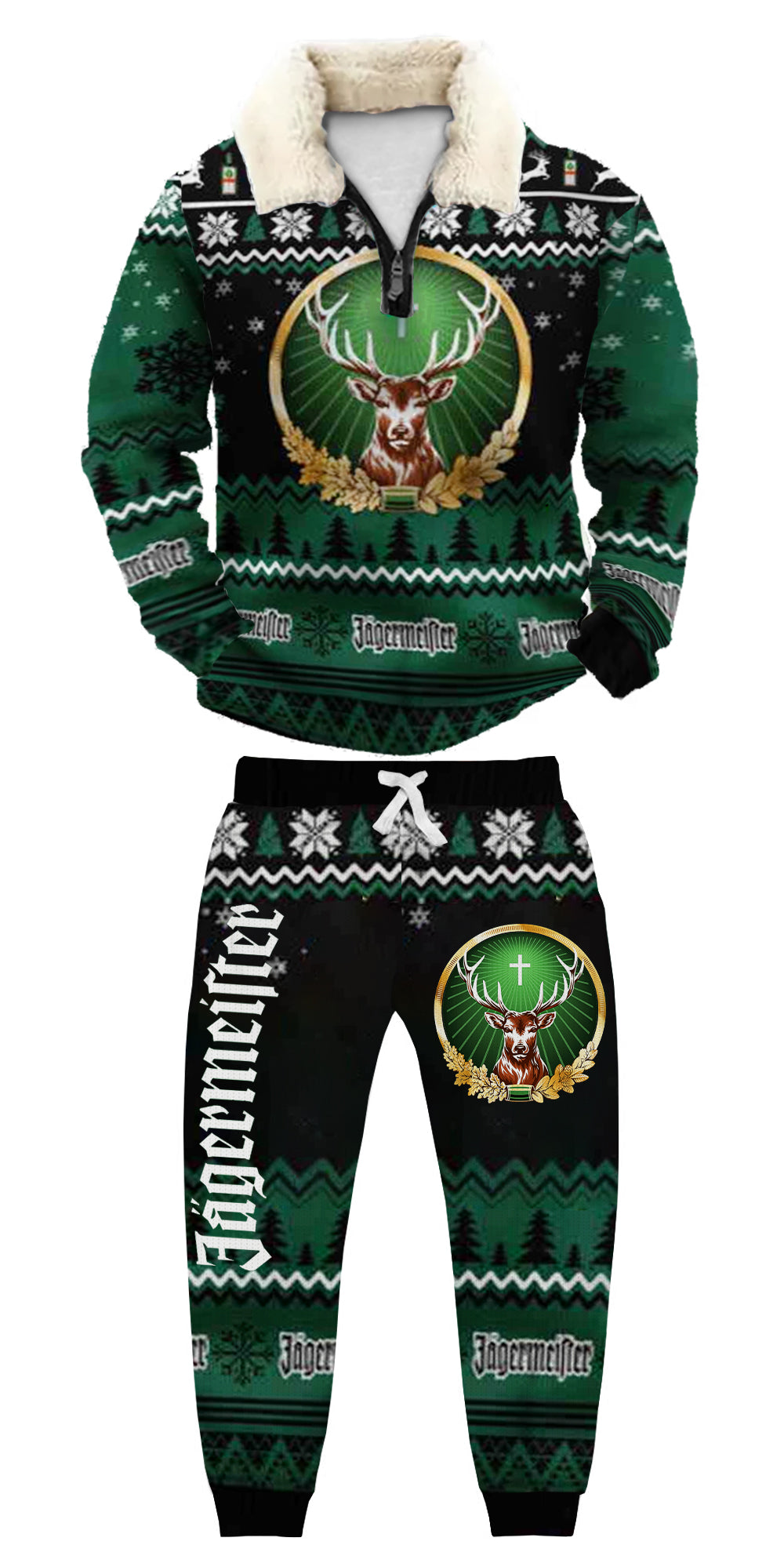 Topprinttees®Christmas 1/4 Zip Stand Fleece Collar Thick Sweatshirt & Sweatpant Set 016a