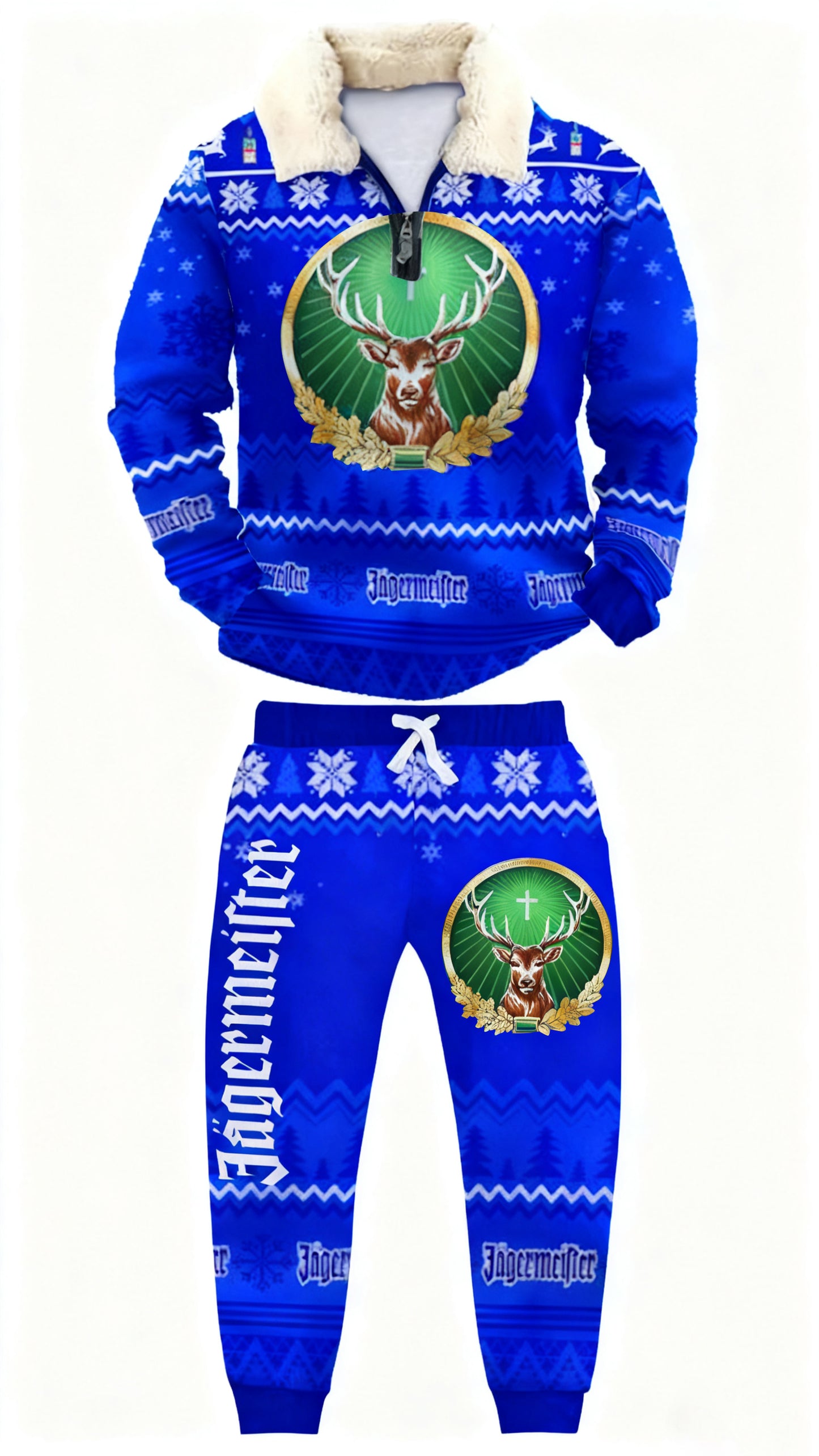 Topprinttees®Christmas 1/4 Zip Stand Fleece Collar Thick Sweatshirt & Sweatpant Set 016a