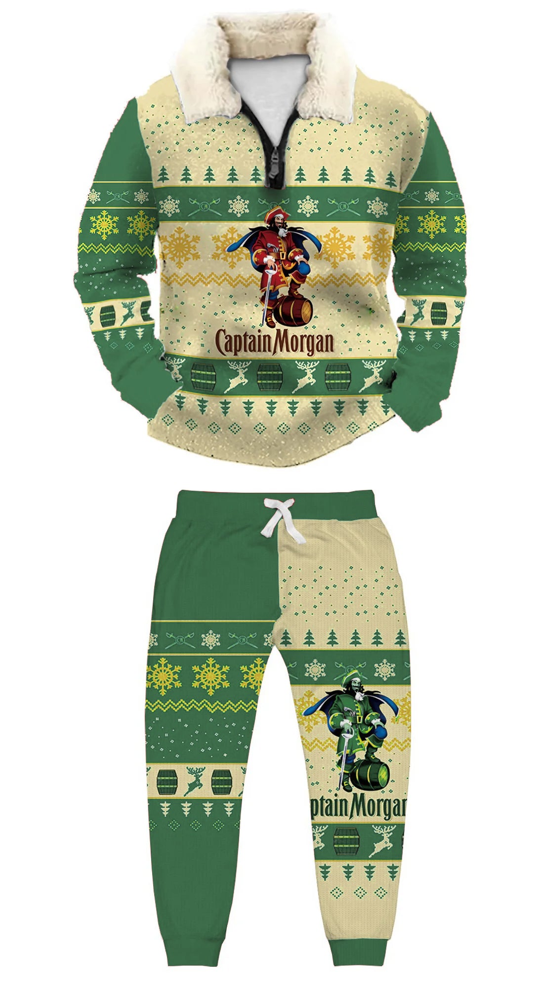 Topprinttees®Christmas 1/4 Zip Stand Fleece Collar Thick Sweatshirt & Sweatpant 0bca