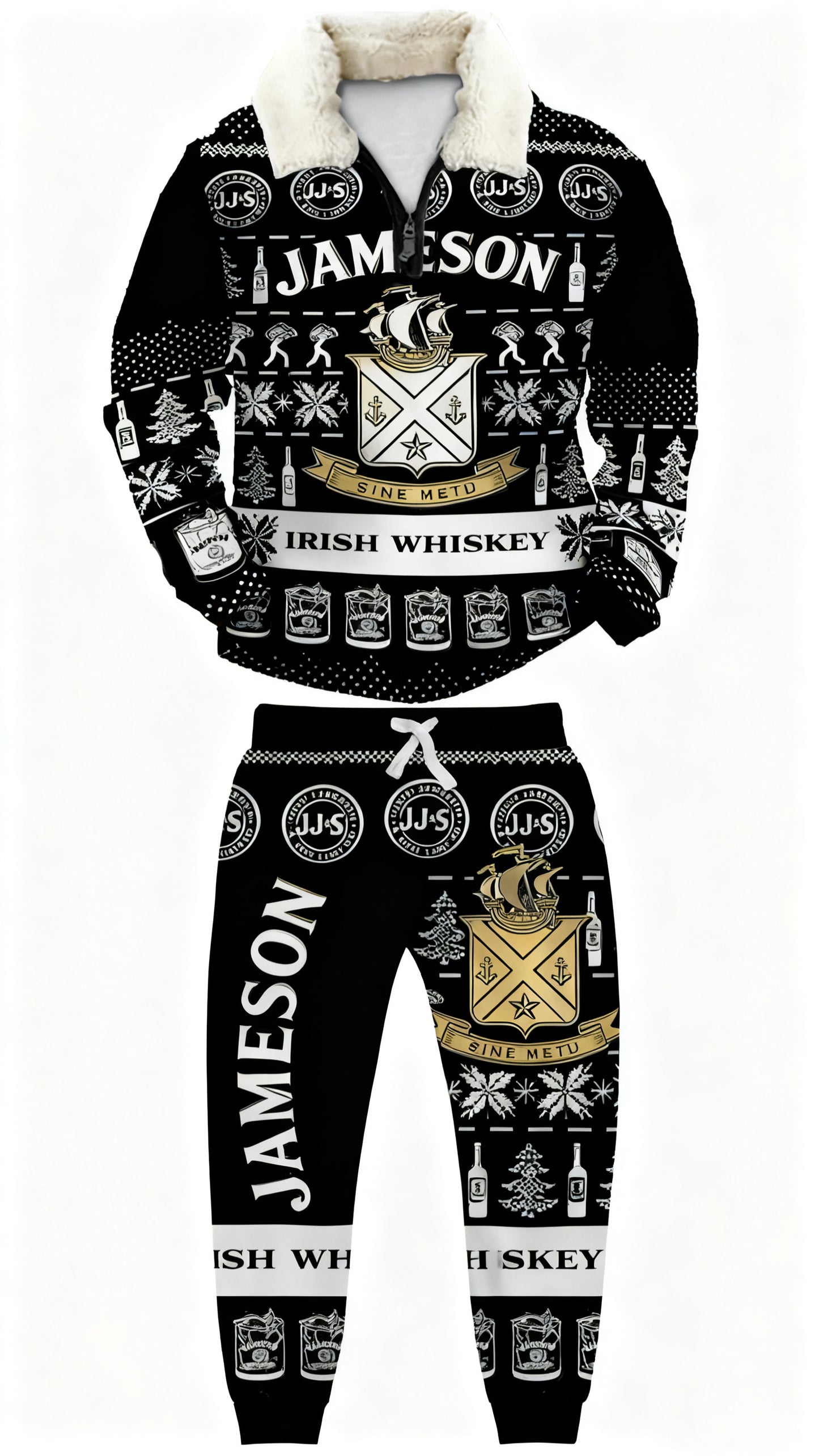 Topprinttees®Christmas 1/4 Zip Stand Fleece Collar Thick Sweatshirt & Sweatpant Set c3fa