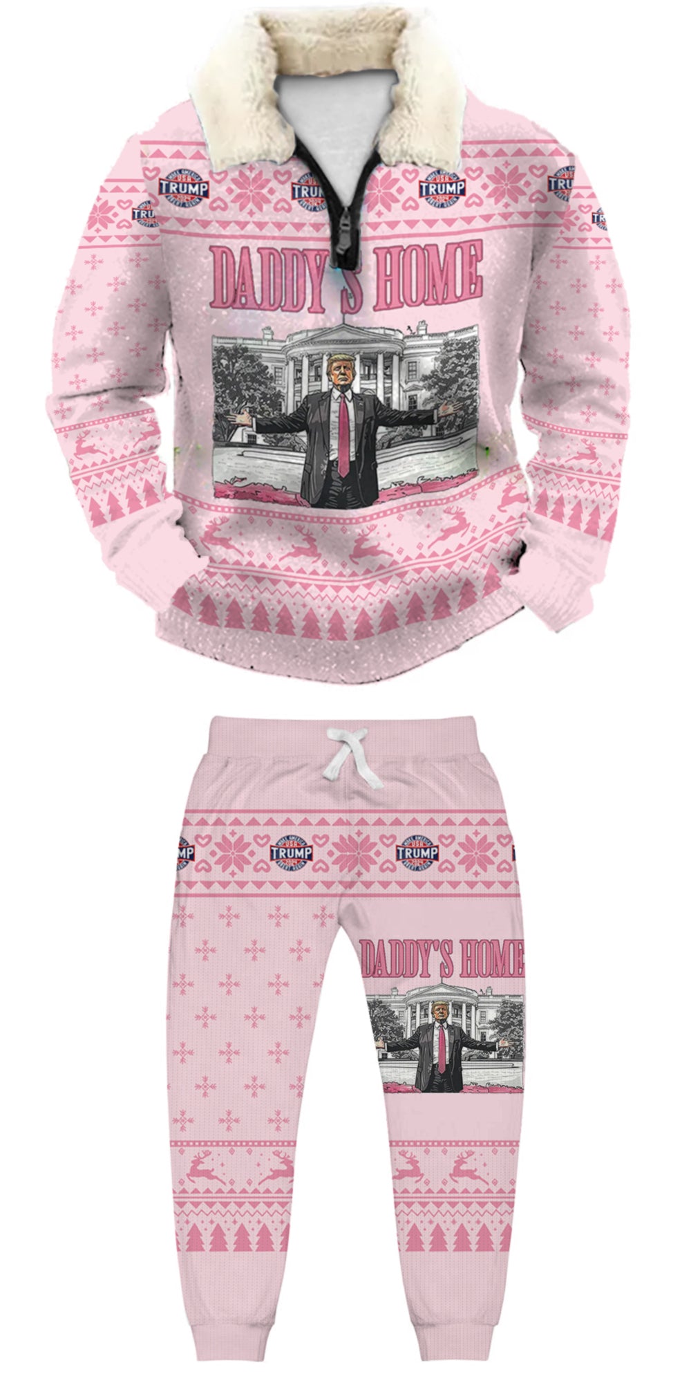 Topprinttees®Christmas 1/4 Zip Stand Fleece Collar Thick Sweatshirt & Sweatpant Set add62