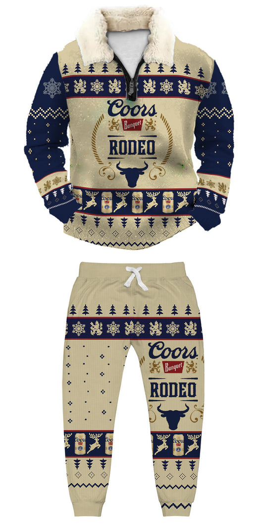 Topprinttees®Christmas 1/4 Zip Stand Fleece Collar Thick Sweatshirt & Sweatpant 8eaa