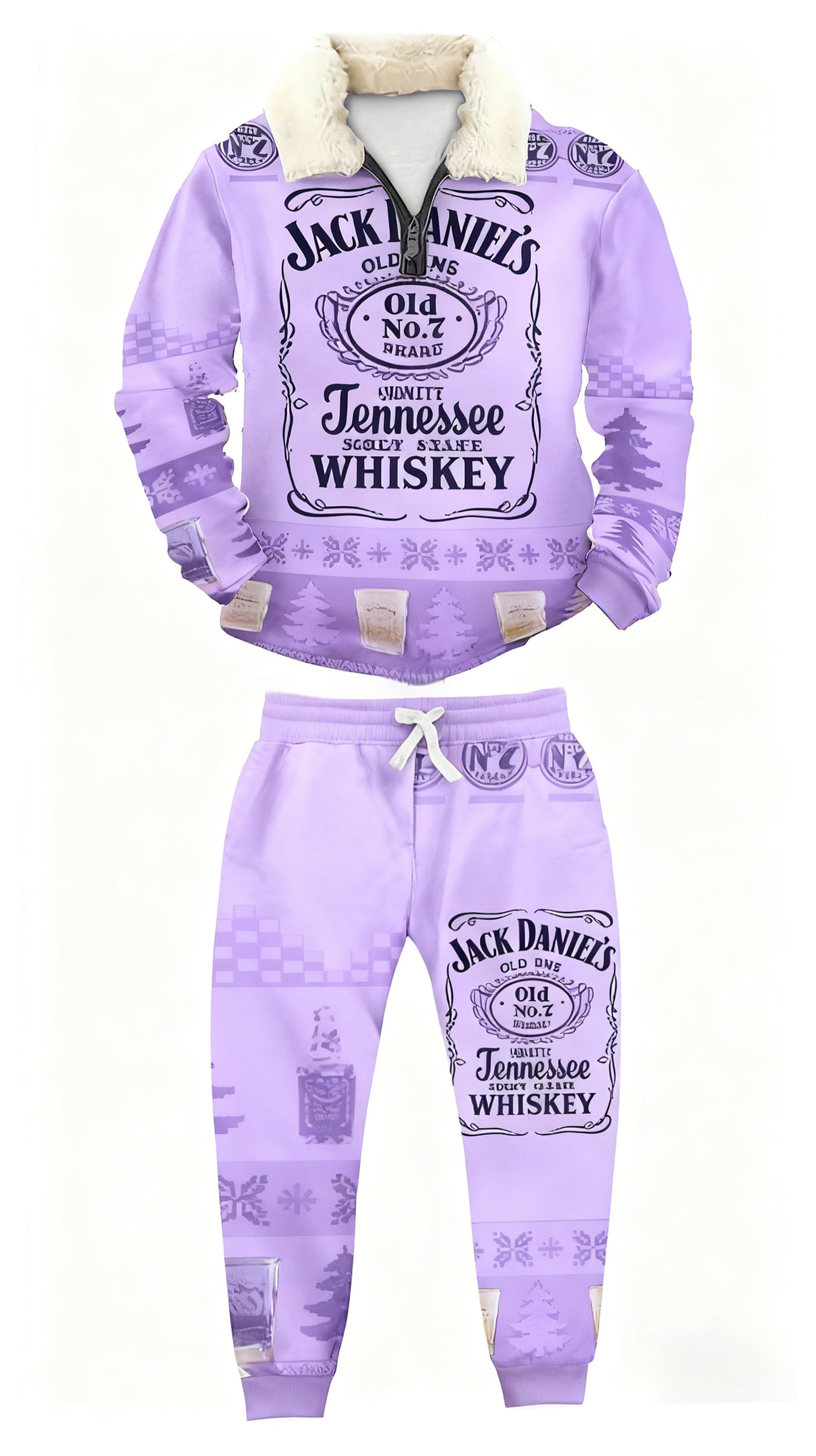 Topprinttees®Christmas 1/4 Zip Stand Fleece Collar Thick Sweatshirt & Sweatpant Set a42b