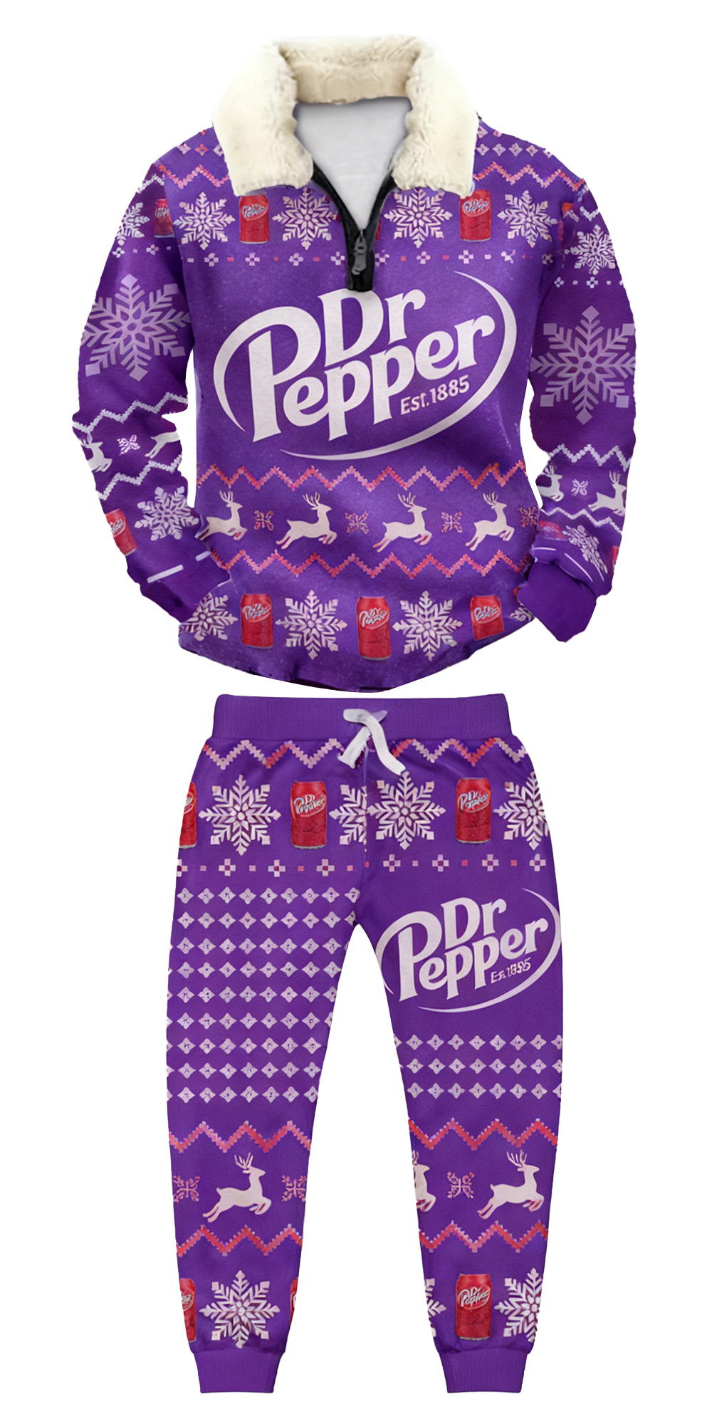 Topprinttees®Christmas 1/4 Zip Stand Fleece Collar Thick Sweatshirt & Sweatpant Set ad40
