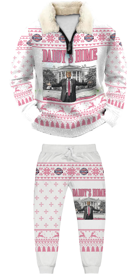 Topprinttees®Christmas 1/4 Zip Stand Fleece Collar Thick Sweatshirt & Sweatpant Set add62