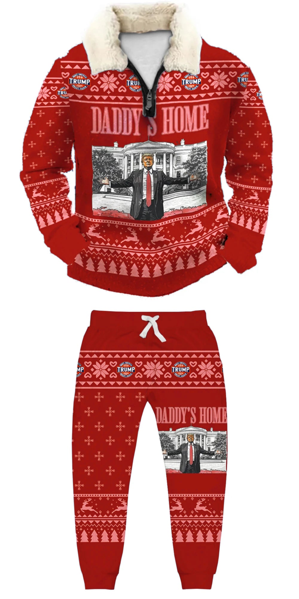 Topprinttees®Christmas 1/4 Zip Stand Fleece Collar Thick Sweatshirt & Sweatpant Set add62