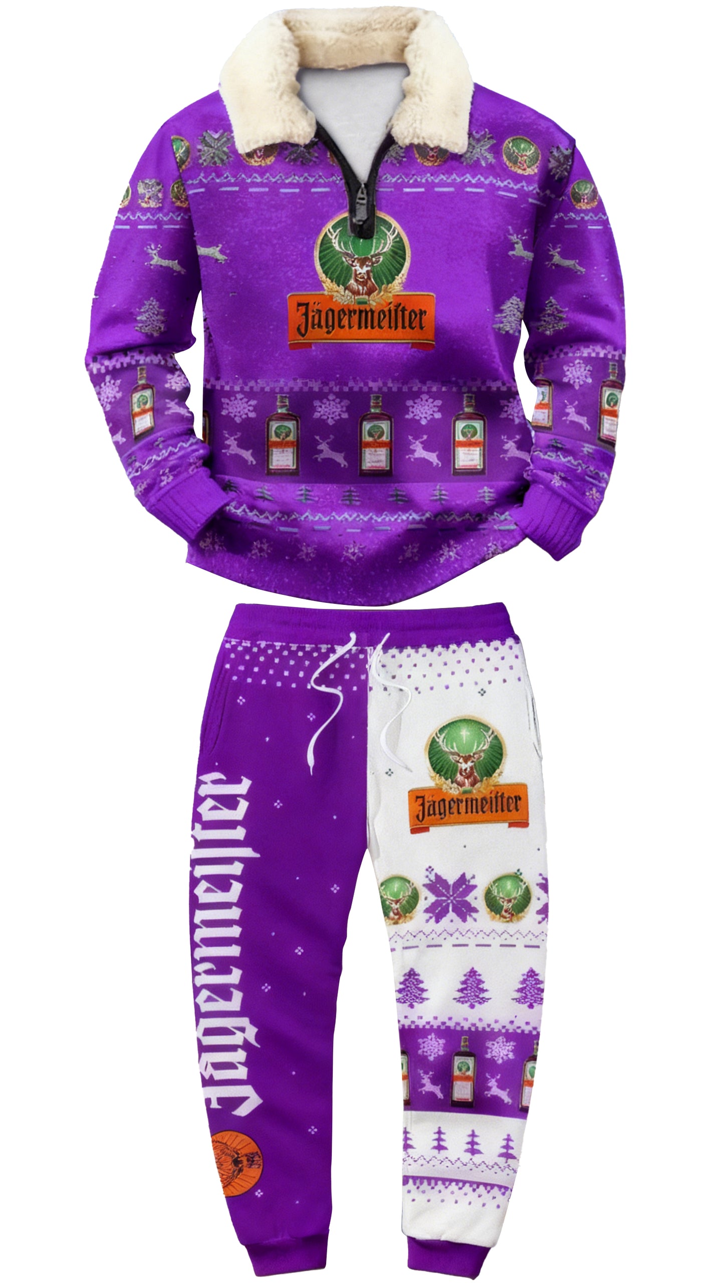 Topprinttees®Christmas 1/4 Zip Stand Fleece Collar Thick Sweatshirt & Sweatpant c556