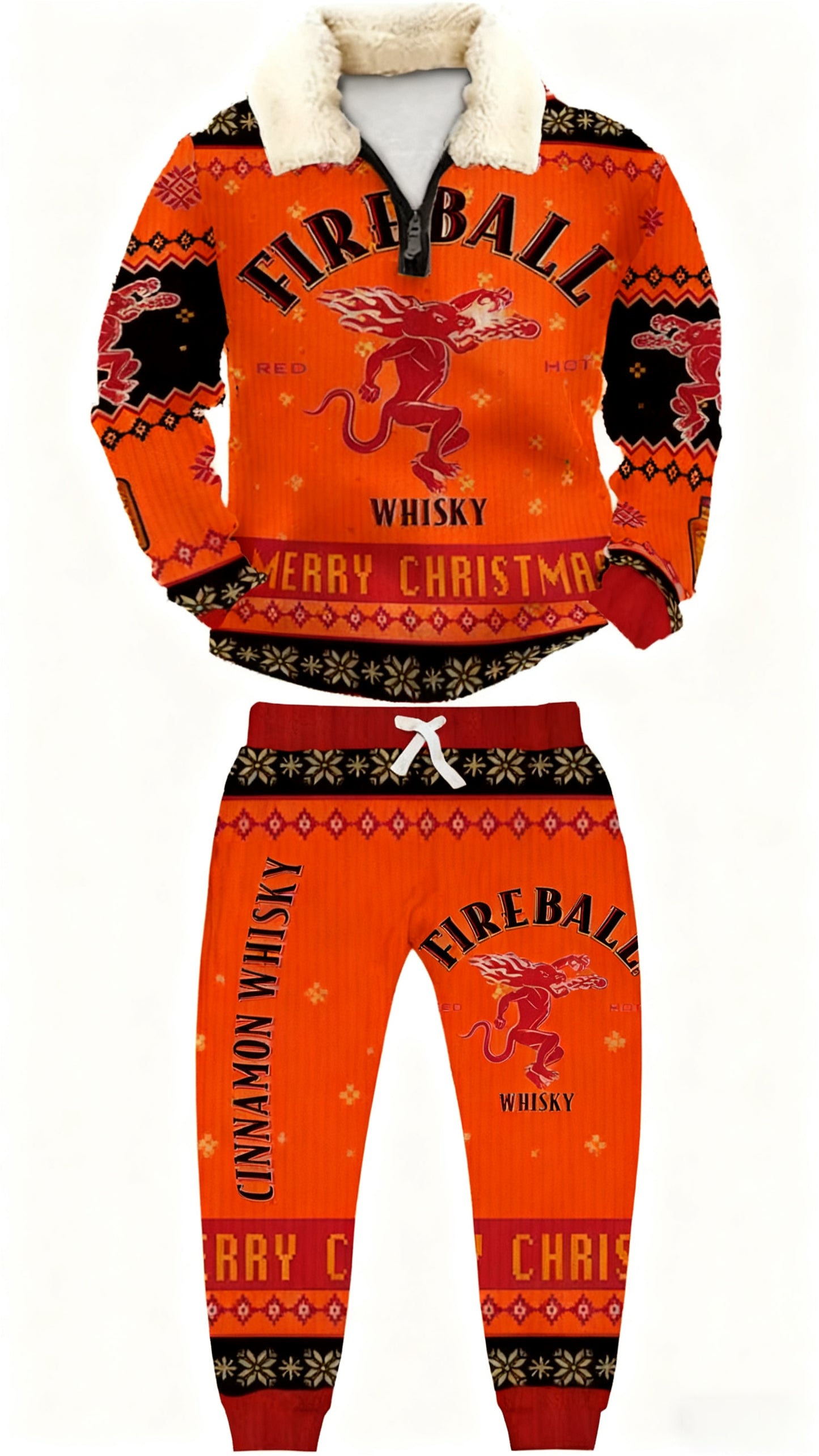 Topprinttees®Christmas 1/4 Zip Stand Fleece Collar Thick Sweatshirt & Sweatpant Set 8ced