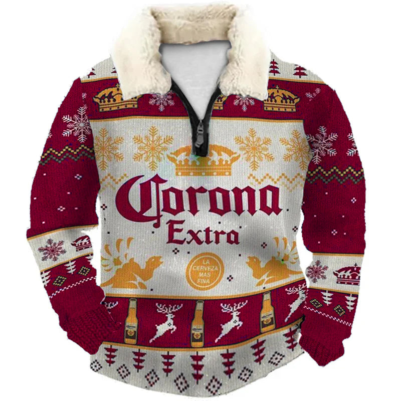 Topprinttees®Christmas 1/4 Zip Stand Fleece Collar Thick Sweatshirt 47d6