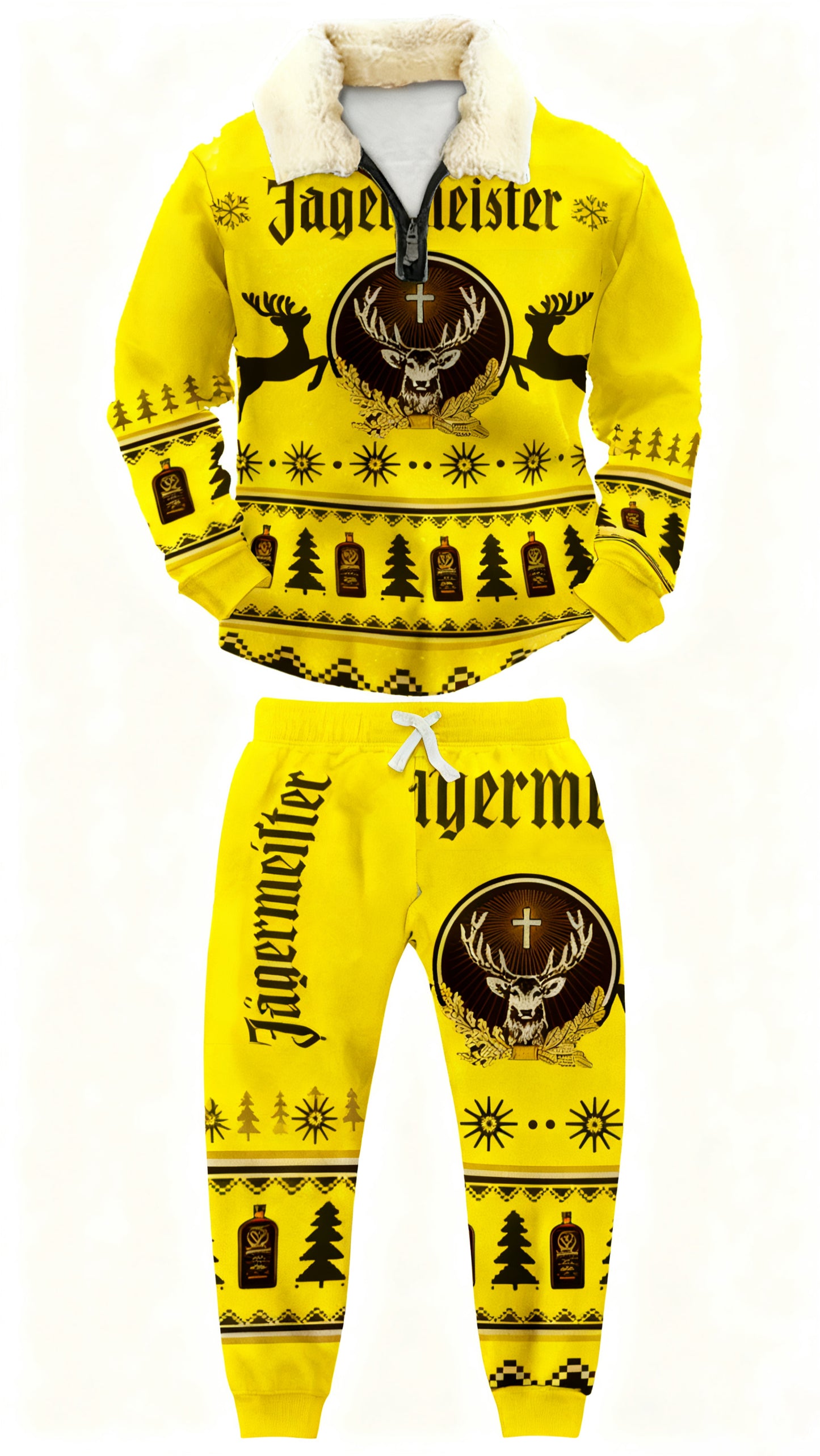Topprinttees®Christmas 1/4 Zip Stand Fleece Collar Thick Sweatshirt & Sweatpant Set 6614