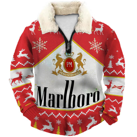 Topprinttees®Christmas 1/4 Zip Stand Fleece Collar Thick Sweatshirt c609