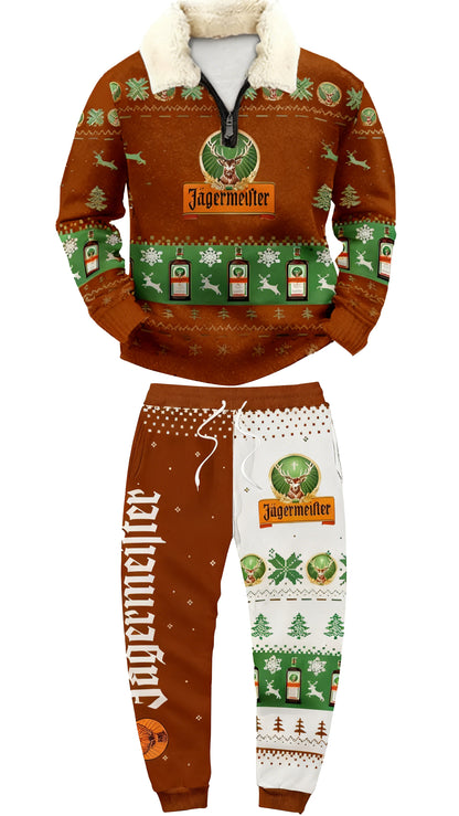 Topprinttees®Christmas 1/4 Zip Stand Fleece Collar Thick Sweatshirt & Sweatpant c556