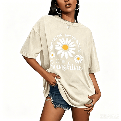 Women's Summer 100% Cotton T-Shirt: Sunshine Graphic,solid colors, Double Stitching, Breathable, Loose Fit, Casual Basic Tee for Daily Wear