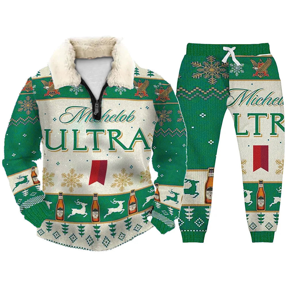 Topprinttees®Christmas 1/4 Zip Stand Fleece Collar Thick Sweatshirt & Sweatpant Set 417e