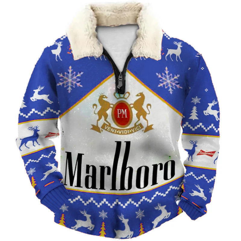 Topprinttees®Christmas 1/4 Zip Stand Fleece Collar Thick Sweatshirt c609