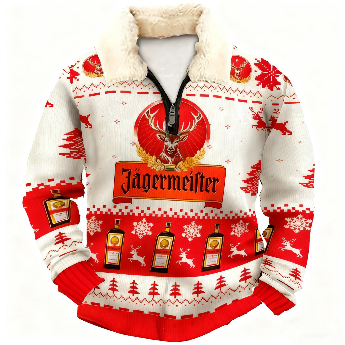 Topprinttees®Christmas 1/4 Zip Stand Fleece Collar Thick Sweatshirt c151