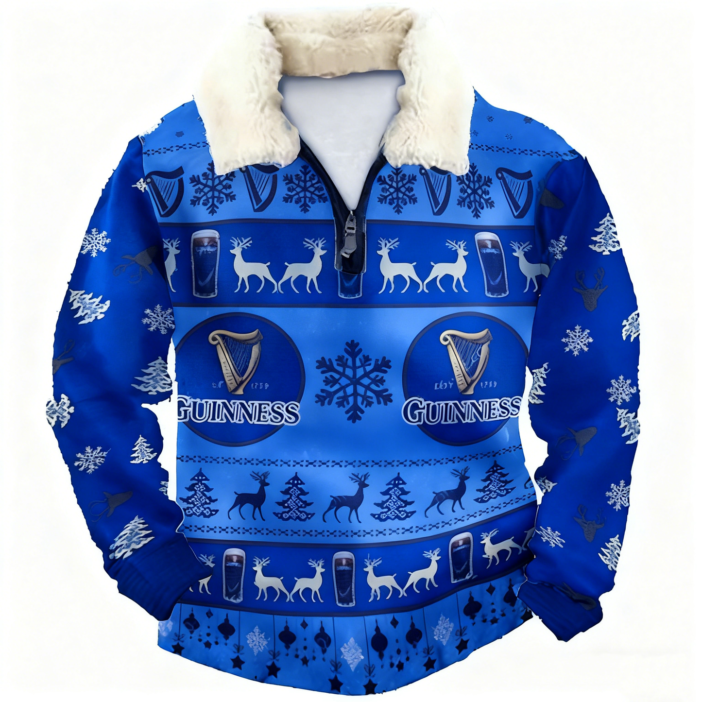 Topprinttees®Christmas 1/4 Zip Stand Fleece Collar Thick Sweatshirt dd63