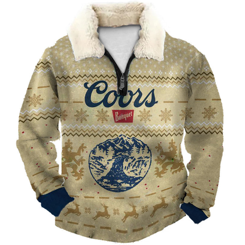 Topprinttees®Christmas 1/4 Zip Stand Fleece Collar Thick Sweatshirt 34cf
