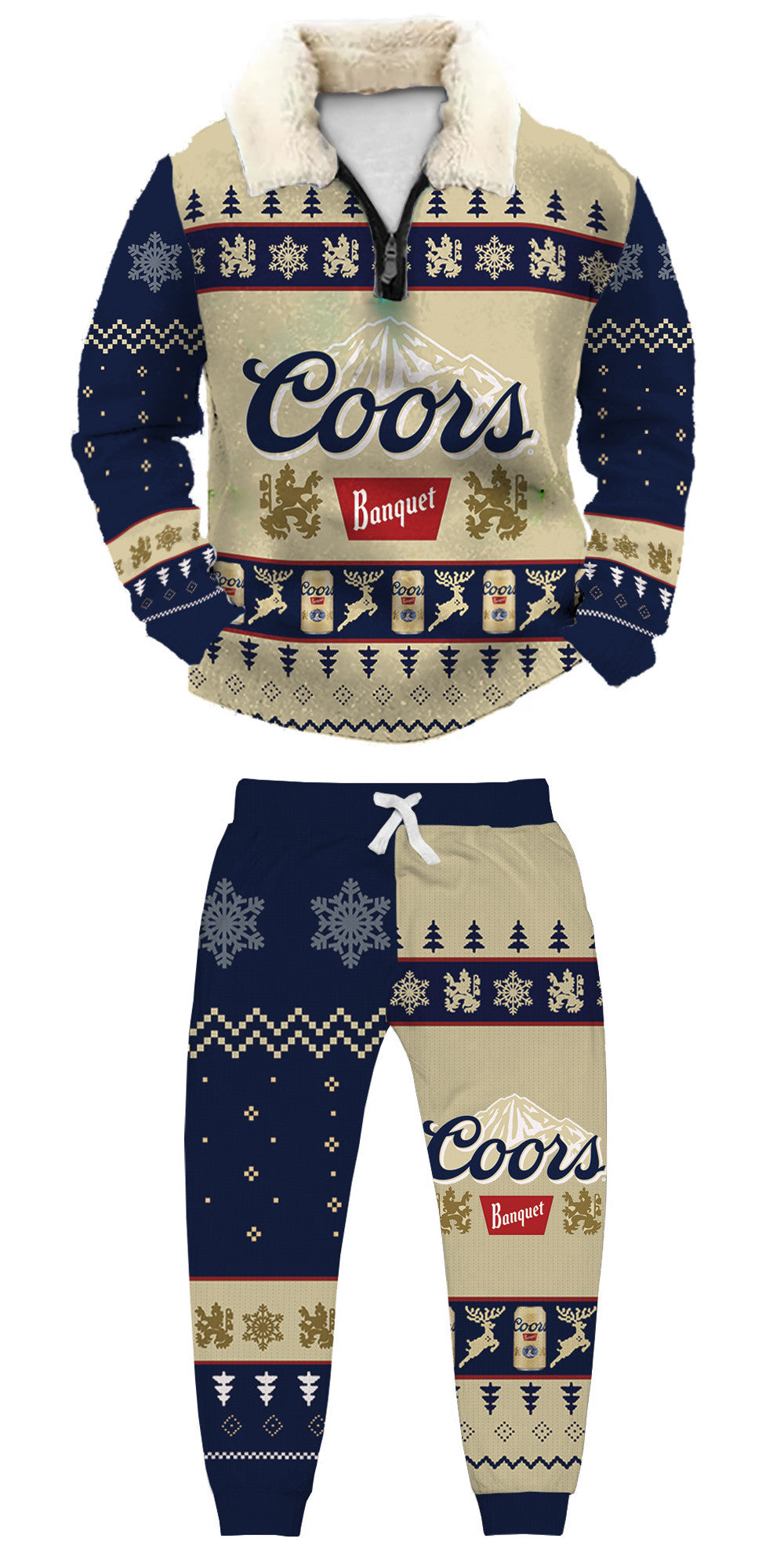 Christmas 1/4 Zip Stand Fleece Collar Thick Sweatshirt & Sweatpant rttr99