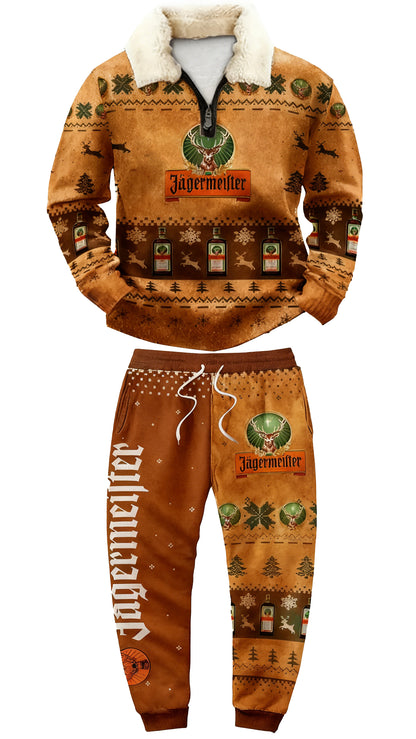 Topprinttees®Christmas 1/4 Zip Stand Fleece Collar Thick Sweatshirt & Sweatpant c556