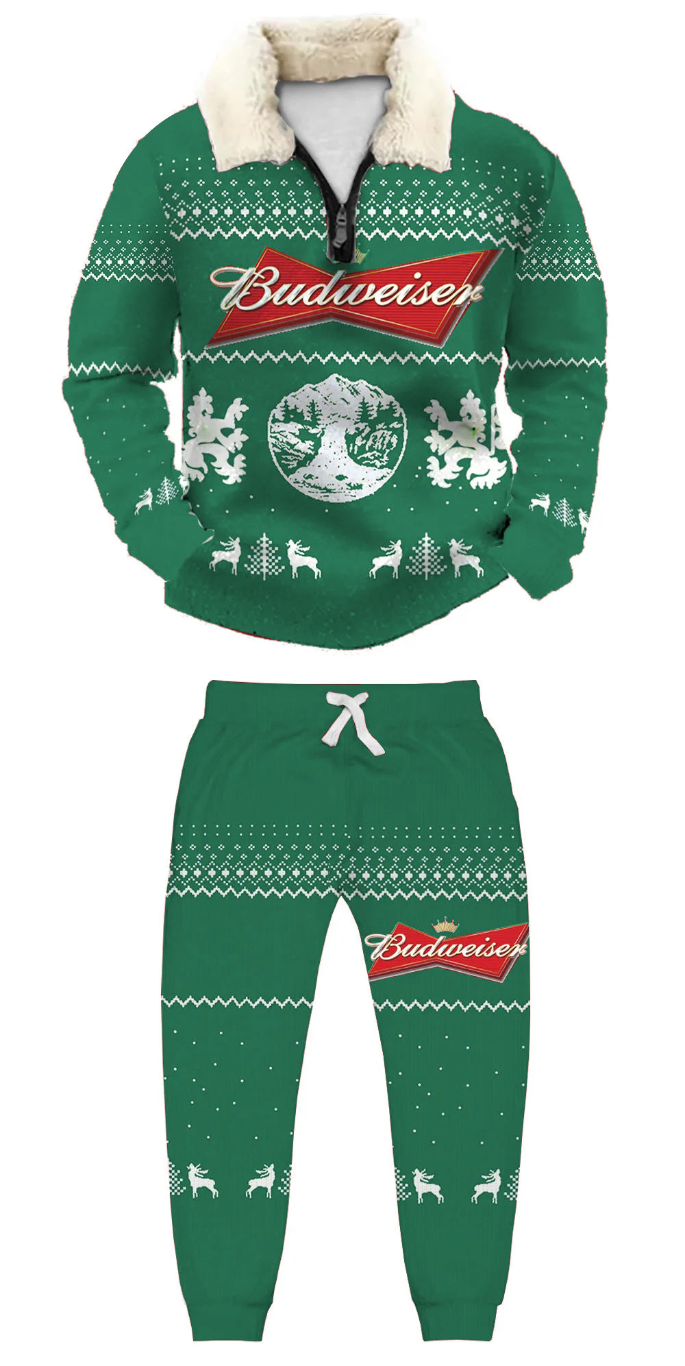 Topprinttees®Christmas 1/4 Zip Stand Fleece Collar Thick Sweatshirt & Sweatpant bdab
