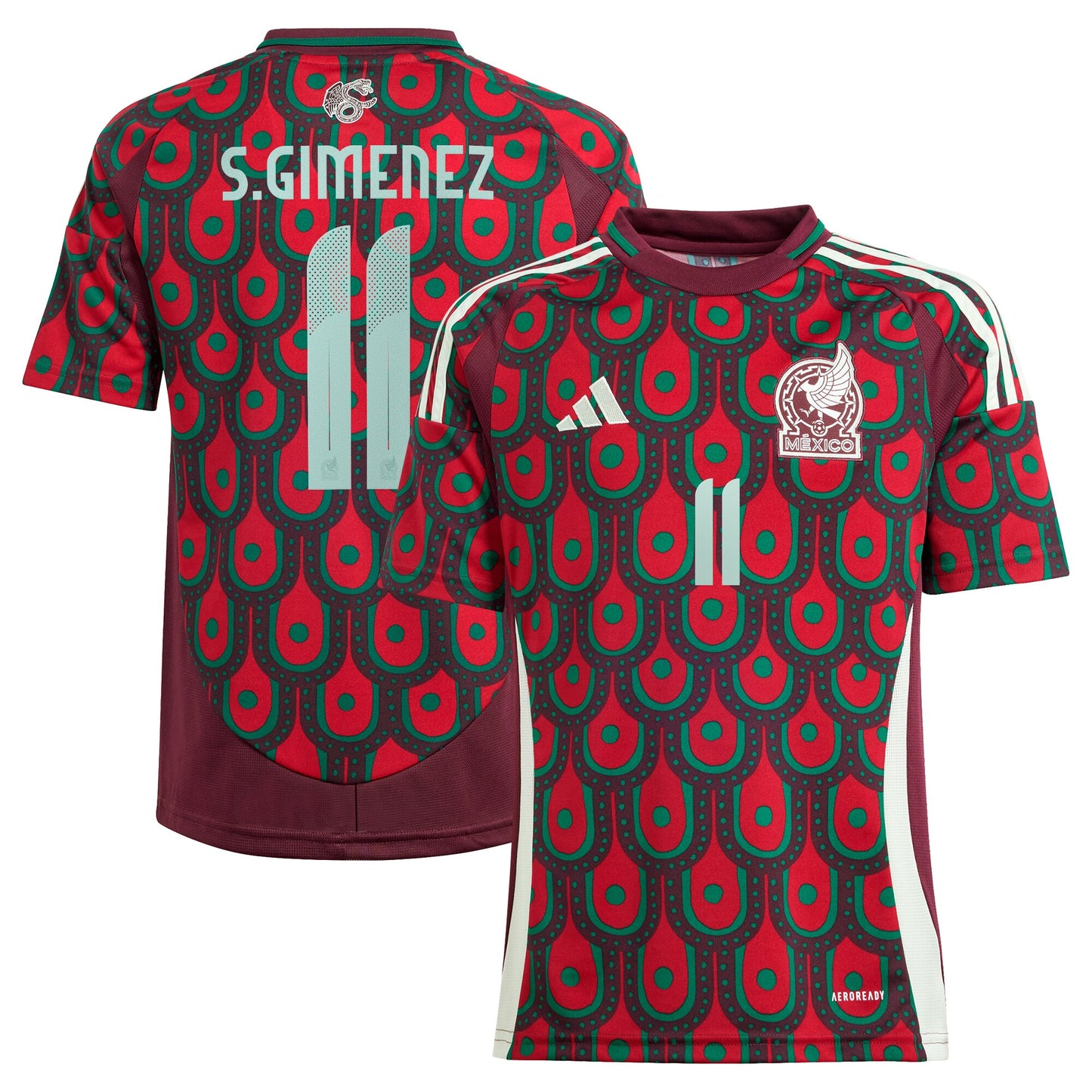 Santiago Giménez Mexico National Team Youth 2024 Home Replica Player Jersey - Burgundy