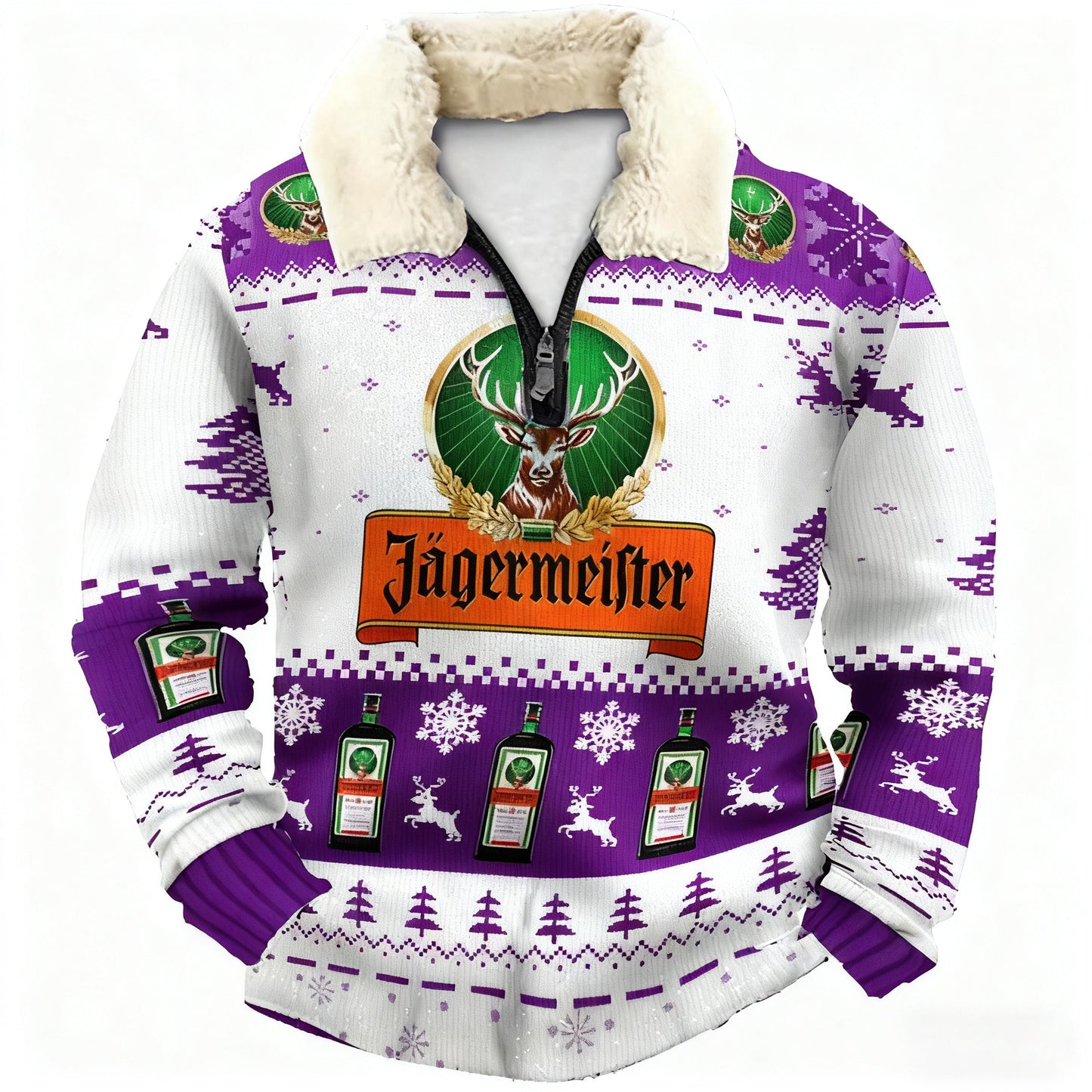 Topprinttees®Christmas 1/4 Zip Stand Fleece Collar Thick Sweatshirt c151
