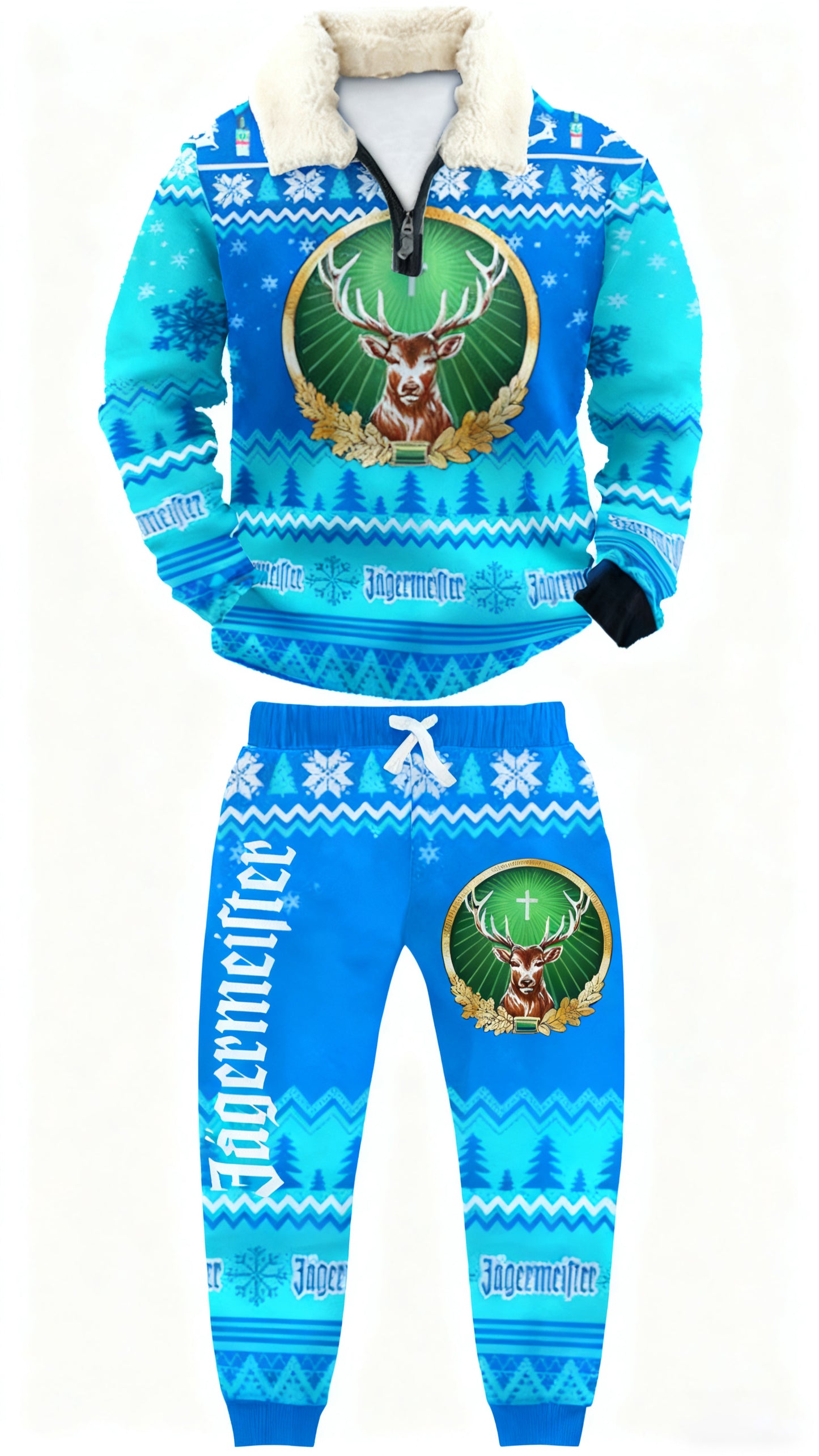 Topprinttees®Christmas 1/4 Zip Stand Fleece Collar Thick Sweatshirt & Sweatpant Set 016a